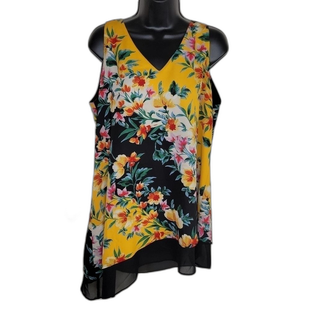 Zac & Rachel floral asymmetric hem chiffon tank top large